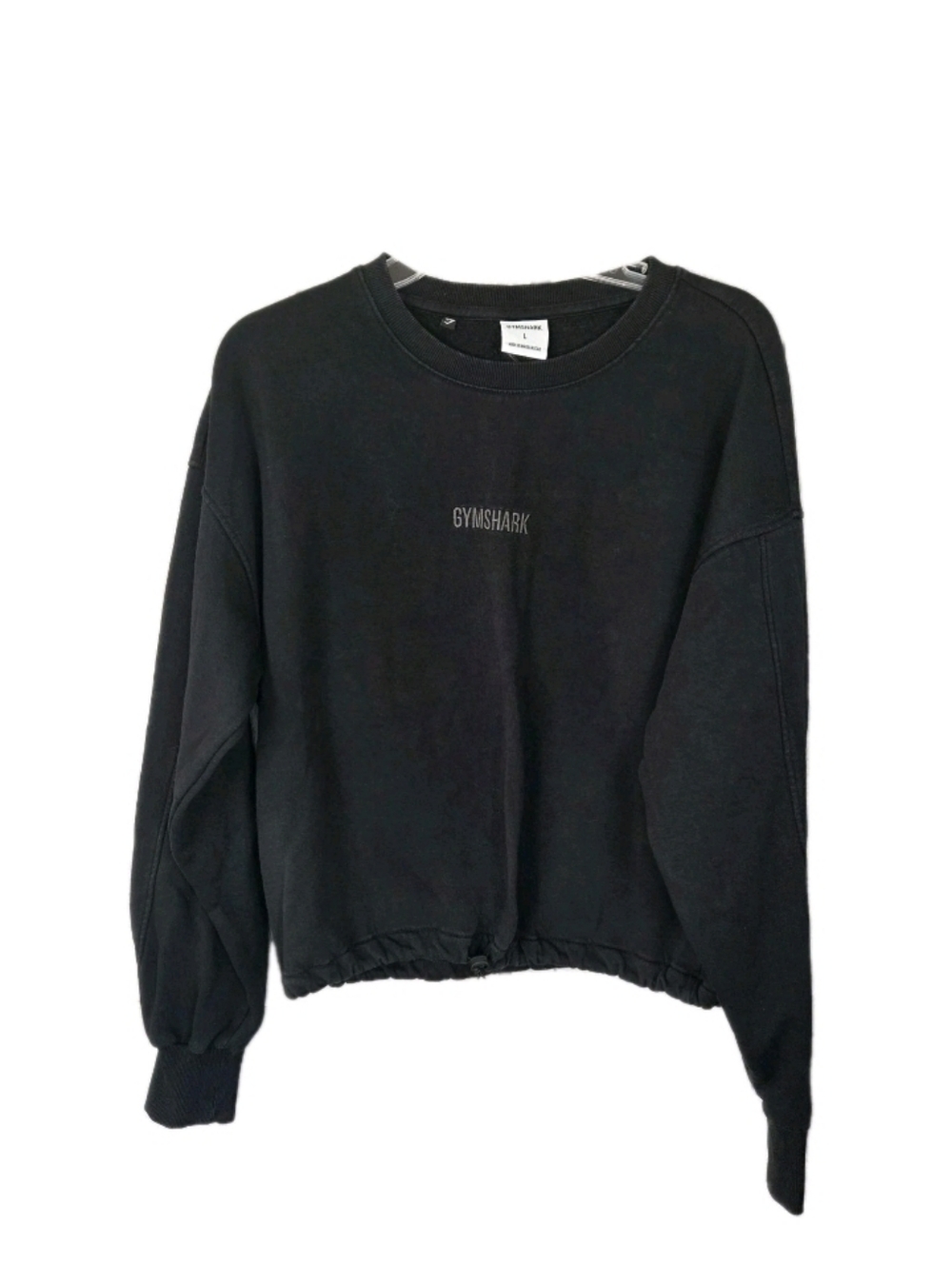 Gymshark Womens Pulse Pullover Size L Black Logo Athleisure Crop Drawcord Logo